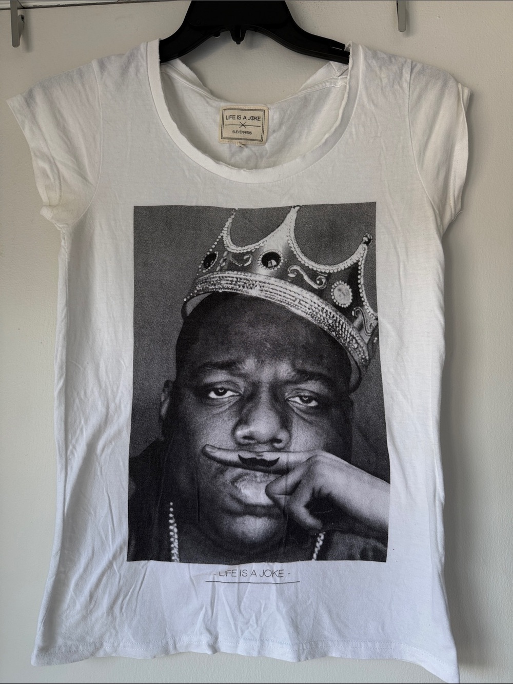 Notorious biggie smalls Graphic White Tee with Black Gray Photo crown king rare